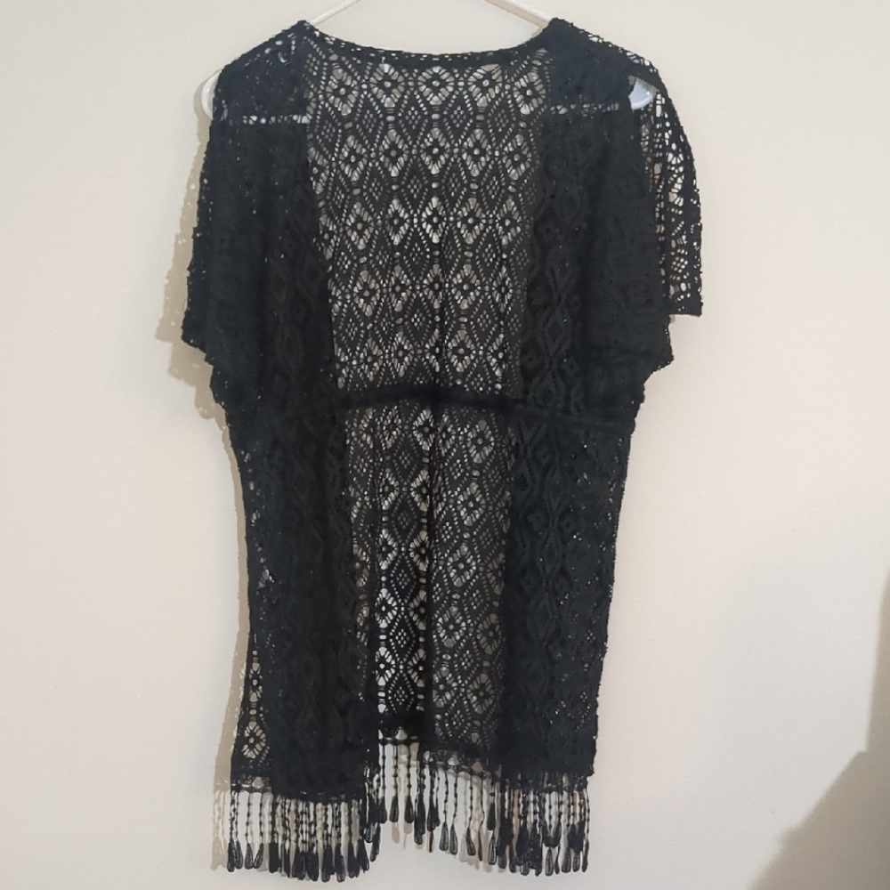 Miken by Macy's NWOT Black Lace Kimono/Bathing Suit Cover Up Size M - Picture 5 of 5